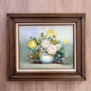 Vintage‎ Oil On Canvas Painting Original Signed By R. Pluton Still Life 24”x28”